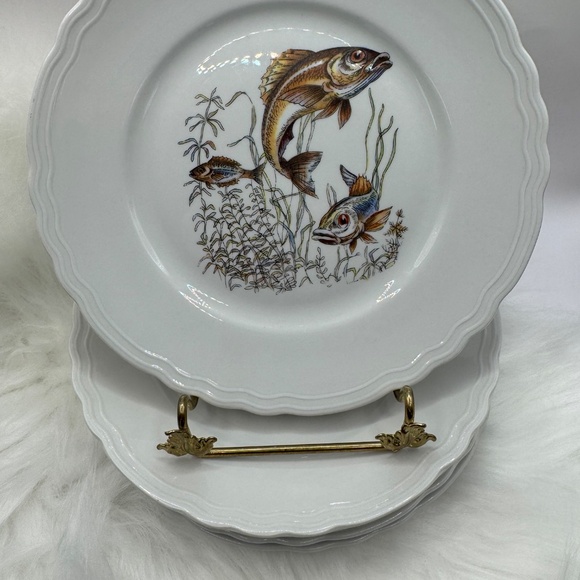 Set of 5 Italian R Porcellana 7.5" salad plates. Fish themed MCM dinnerware EUC - Picture 3 of 10